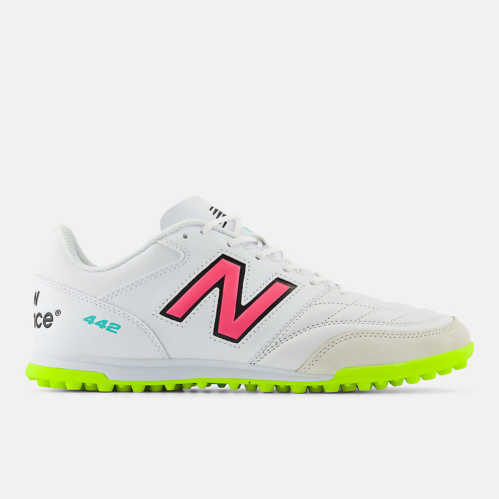 New Balance 442 V2 TEAM TF Shoes White with Hi-lite and Neon Pink